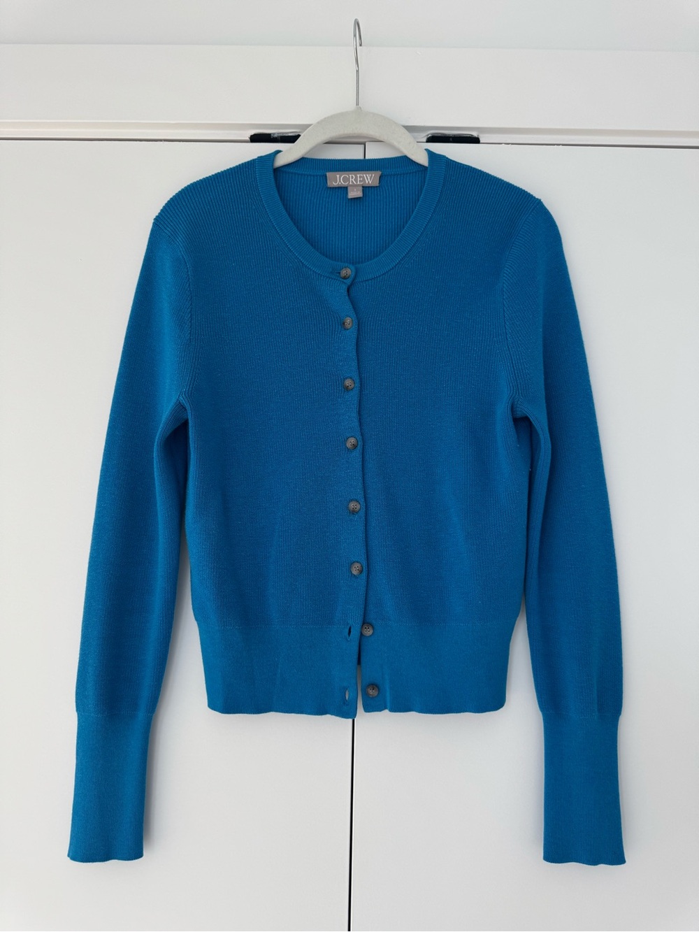 J. Crew Women's Blue Button-Front Crewneck Sweater